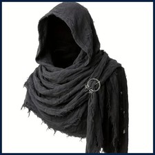 Medieval Renaissance Cloak Cape with Viking Brooch - Hooded Shawl Scarf for