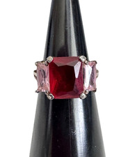 925 Sterling Silver Emerald Cut Pink & Red To...