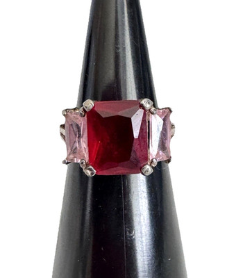 925 Sterling Silber Smaragdschliff Rosa & Rottopas Cocktail Ring Größe 5,25 - 3,46 g