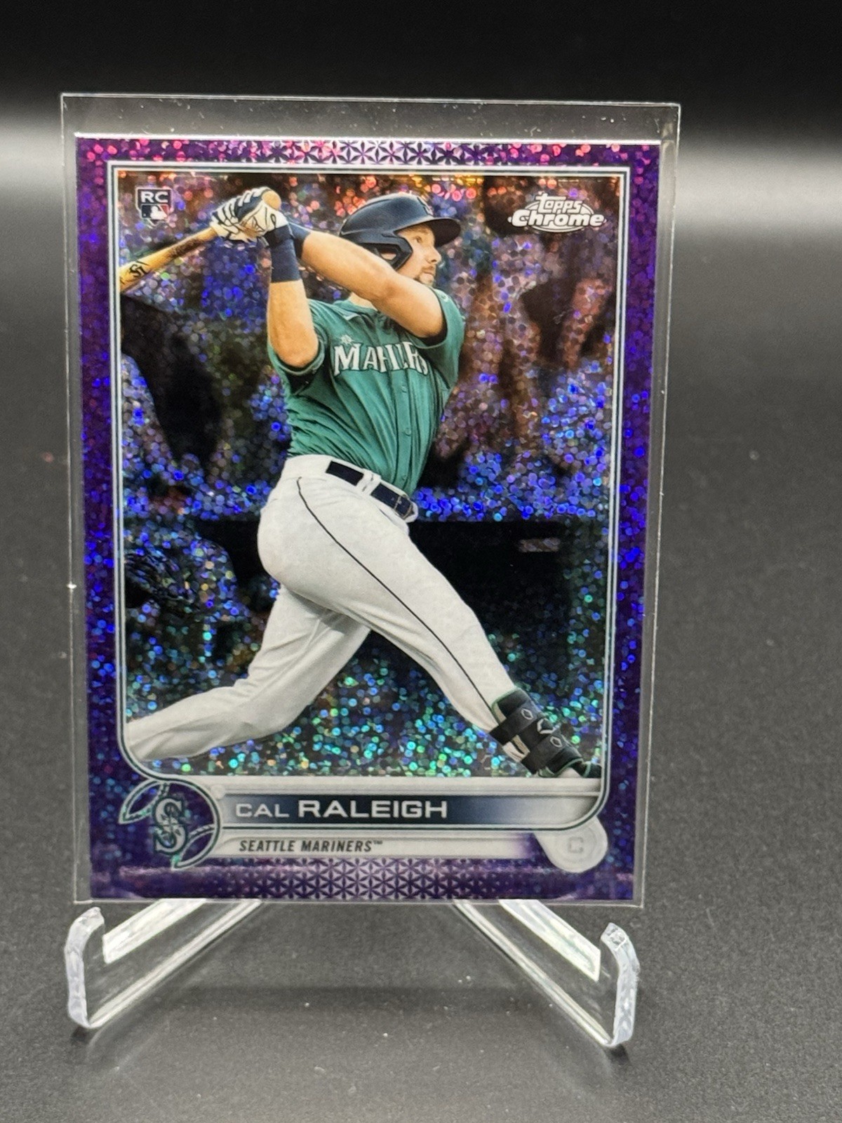 2022 Topps Chrome #149 Cal Raleigh /299 Purple Speckle Refractor Rookie RC Card