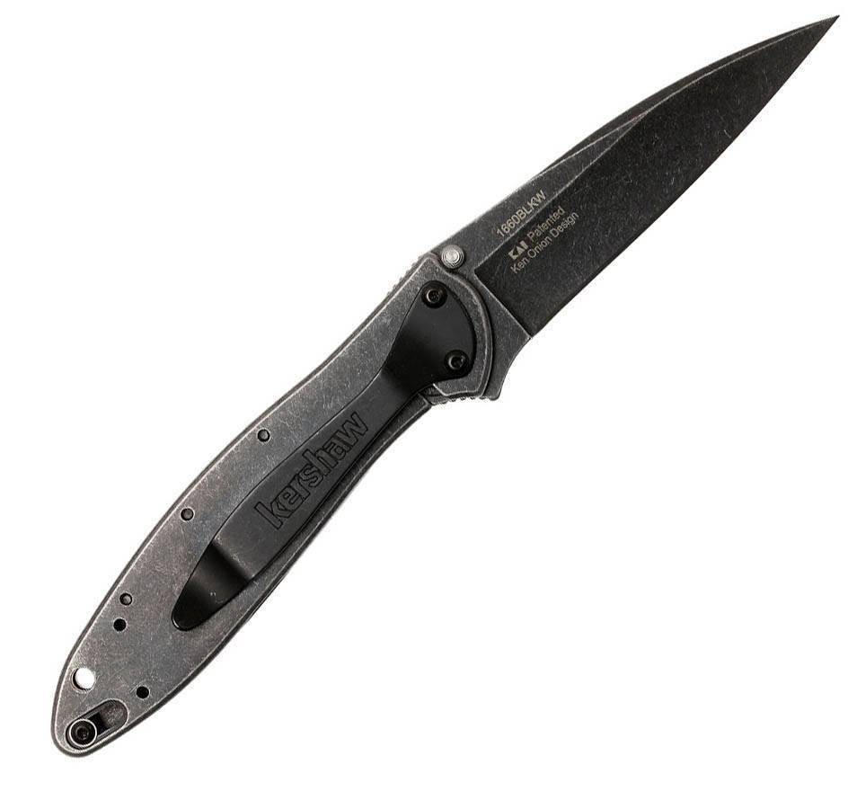 Kershaw 1660BLKW Blackwash Leek Knife, 14C28N Blade, Steel H