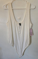 Wild Fable White Solid Henley Button Bodysuit Top Womens XXL Regular Basic