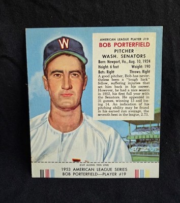 RED MAN TOBACCO 1953 AMERICAN LEAGUE BOB PORTERFIELD BASEBALL CARD COMPT NO CUT