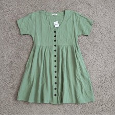 Madewell Lightspun Button Front Mini Dress Womens S Dried Aloe