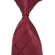 New Luxury Solid Check Dark Red Jacquard Woven Men's Silk Skinny Tie Necktie