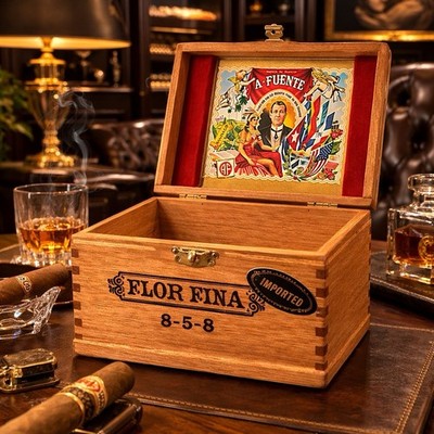 Arturo Fuente Flor Fina 858 Empty Cigar Box Wood Hinged Collectible Decor Crafts