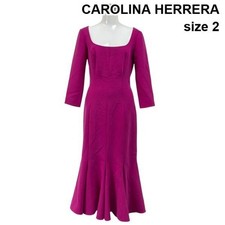 CAROLINA HERRERA Mermaid Dress Square Neck Midi Flare Pink Size 2 117cm
