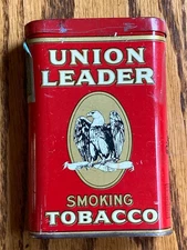 Vintage Union Leader Vertical Pocket Tobacco Tin Excellent w/116 Series Stamp