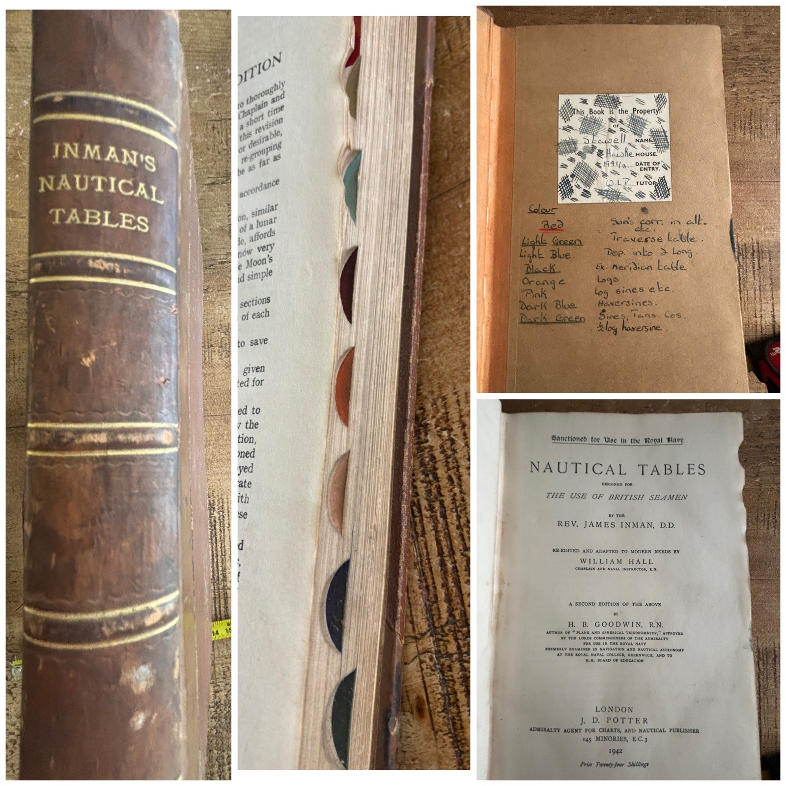 NAUTICAL TABLES - Rev. James Inman (Hardback, 1942) Royal Navy, Antique, Vintage