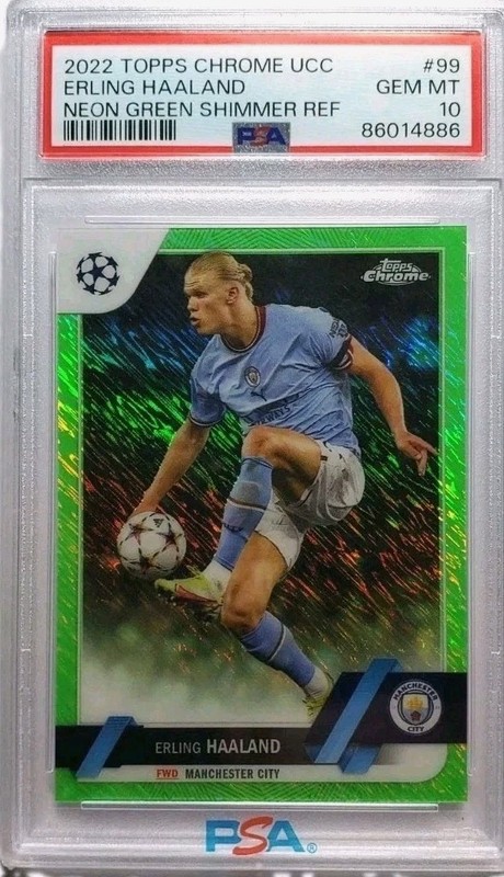 2022 Topps Chrome UCC Erling Haaland Neon Green Shimmer Refractor PSA 10 💎