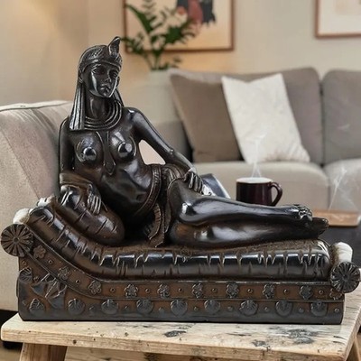 Egyptian Pharaoh Statue, Cleopatra Sculpture, Black Stone Finish Decor