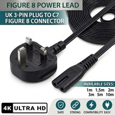 Figure 8 Power Cable  UK Plug to C7 Lead for LED TV Samsung/LG and Laptop Lot