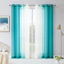 Melodieux Teal Ombre Sheer Curtains 96 Inches Long for Living Room, Bedroom Chif