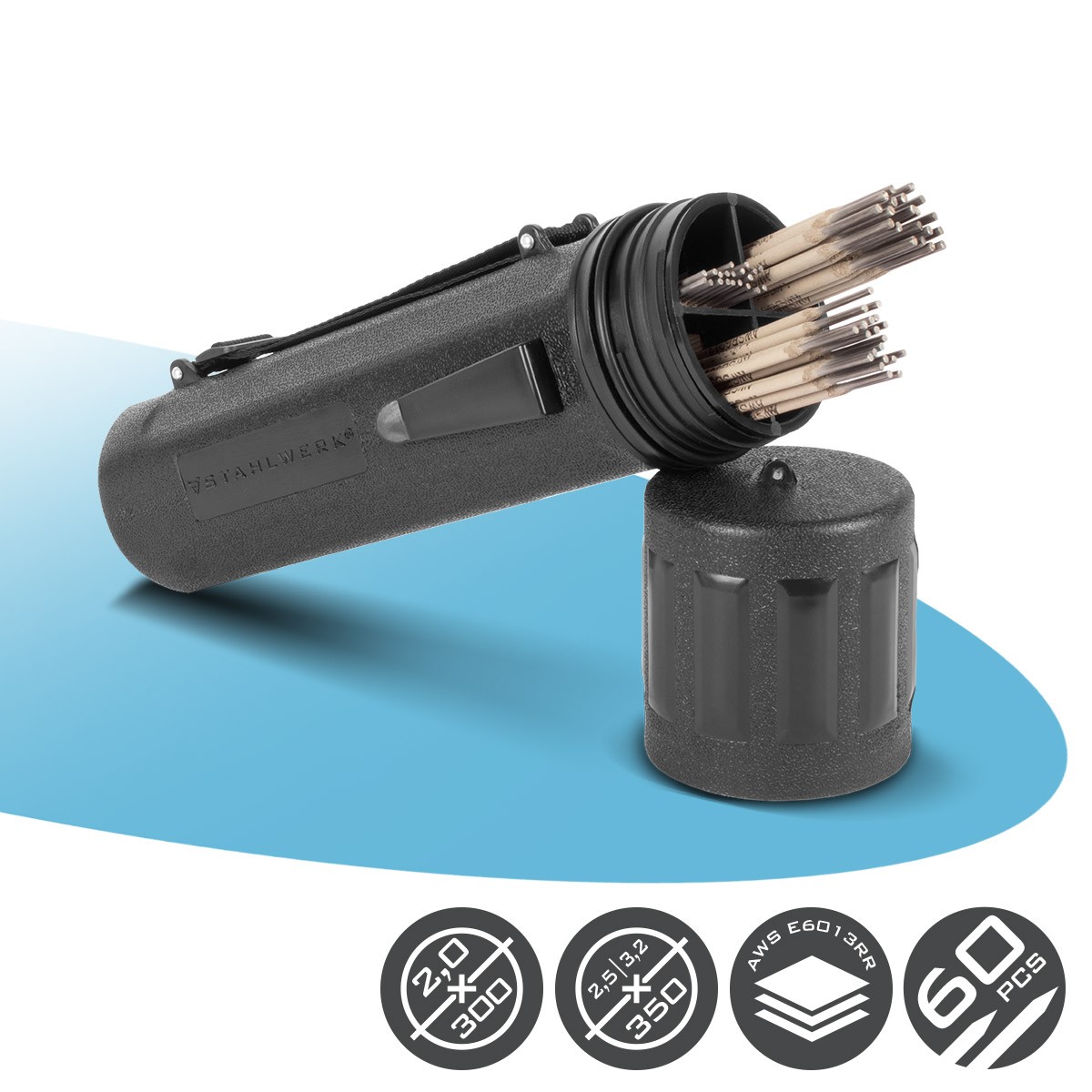 STAHLWERK waterproof electrode holder with 60 stick electrodes AWS E6013 RR