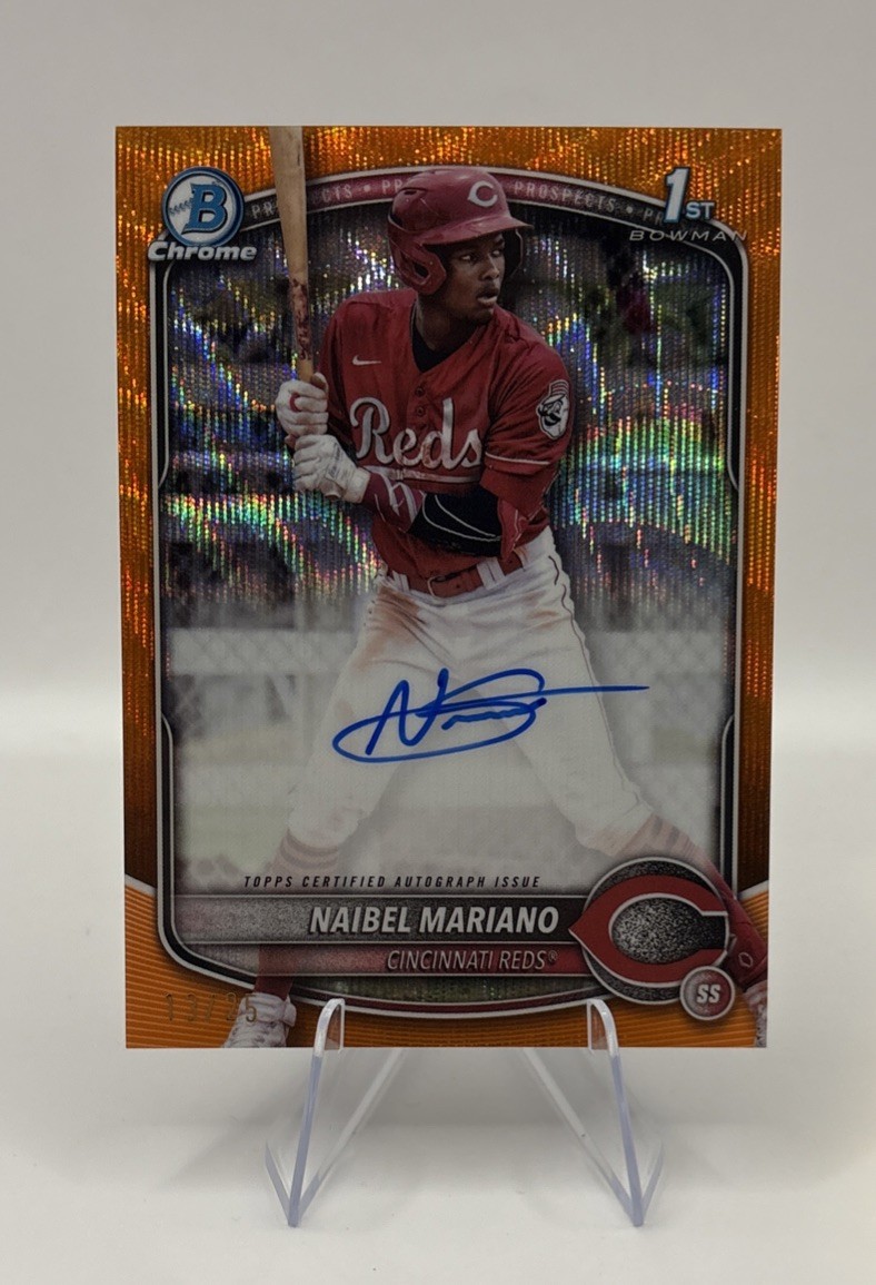 2025 Bowman Chrome Prospect 1st #CPA-NM Naibel Mariano Orange Wave Auto /25