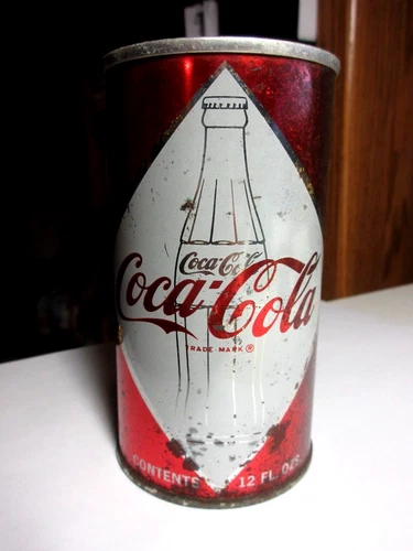Vintage 1960's COCA COLA  Diamond with Bottle design Steel Flat Top 12oz Can