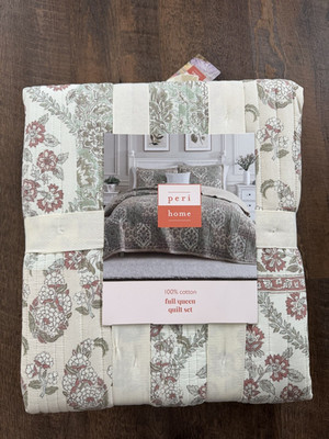 Peri Home Vintage English Garden Floral Cotton Quilt Set Sage & Dusty Rose Shams