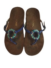 VIONIC Ricci Thong Sandals Jeweled Ring Leather Flip Flops Blue Turquoise 8