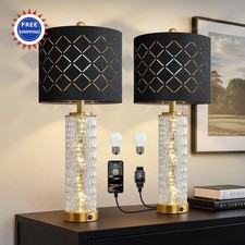 Modern Table Lamps Set of 2 Gold Bedside Lamp with Crystal Nightlight USB Oneach