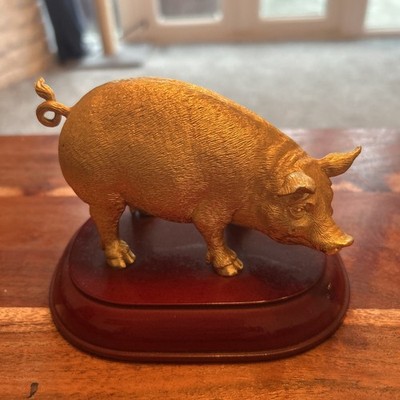 RISIS 24K GOLD Plated PIG SCULPTURE 13x9cm Golden Chinese Zodiac Statue Figurine