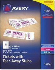 Avery 16154 Printable Tickets,Microperf,w/stubs,1-3/4-Inch x5-1/2-Inch,200/PK,WE