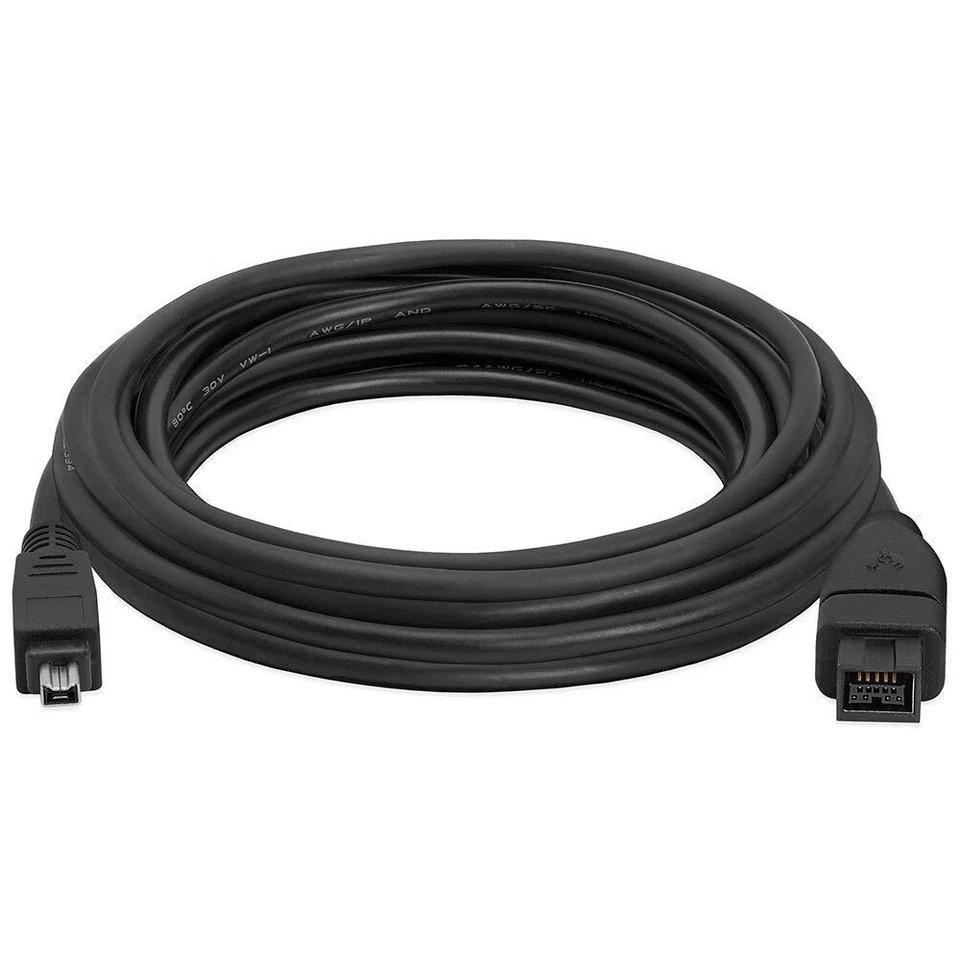 2 Pack FireWire 800 to 400 Cable 15ft IEEE1394b 9-Pin to 1394a 4-Pin Cord Black - Image 3 of 3
