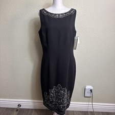 Maggy London Dress Size 12 Black Boho Sleeveless Embroidered Back Zip Midi