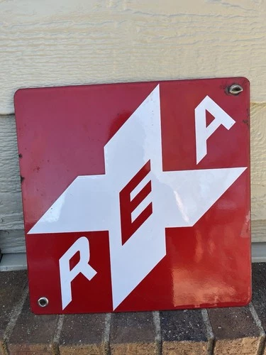 Vintage Railway Express Agency (REA) Porcelain Sign 12" X 12" Red & White