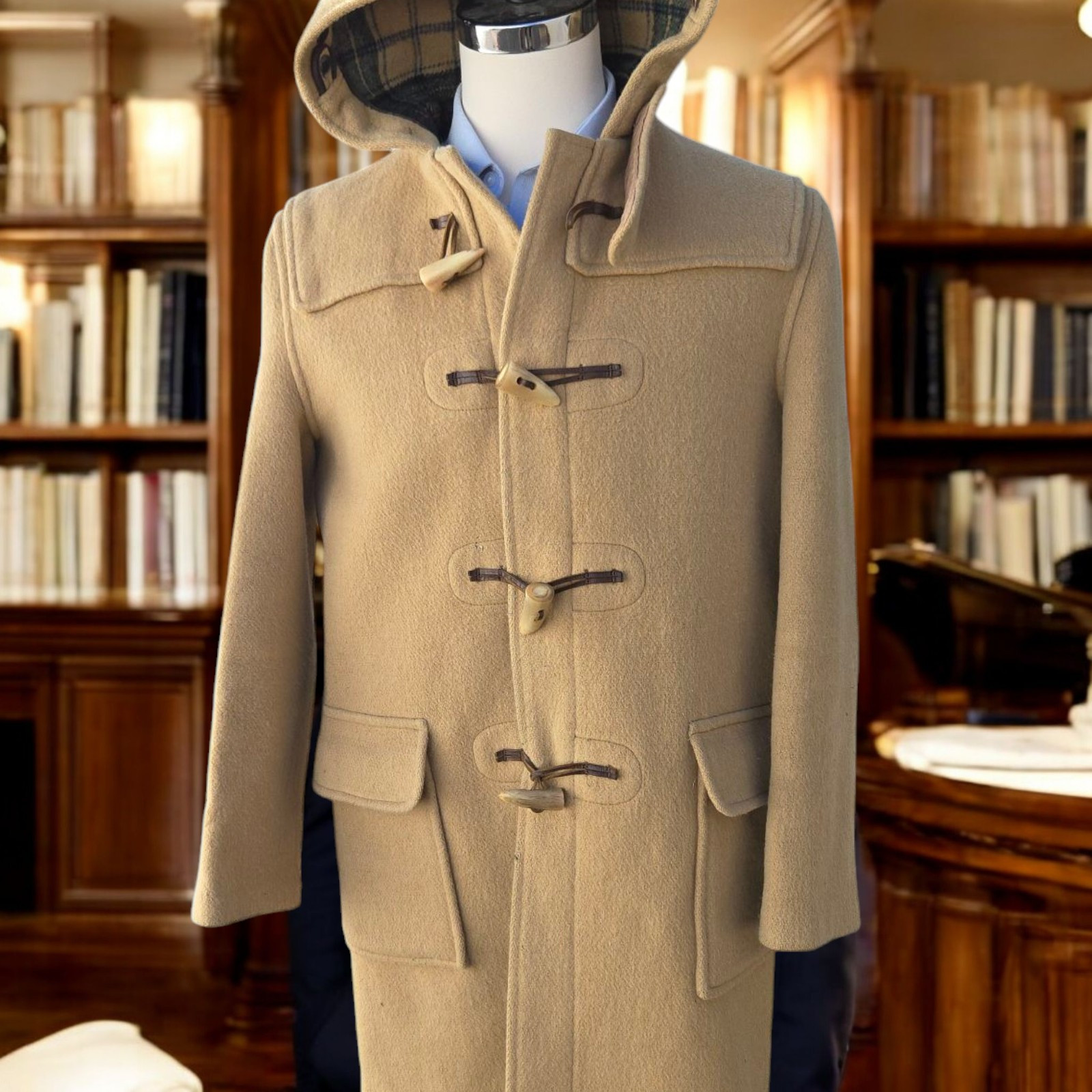 Vintage Gloverall Duffle Coat Size 40R 50EU Tartan Lined Wool