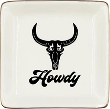 WODMIS Jewelry Tray, Ceramic, Black Howdy, 4x4x1 inches, Ring black howdy 