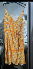Never Fully Dressed Graphic Print Wrap Midi Dress V-Neck Tie Orange UK 26