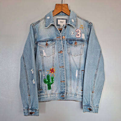 Denim Jacket Cactus Bird Star Sun Embellishments Forever 21 Los Angeles Cotton S