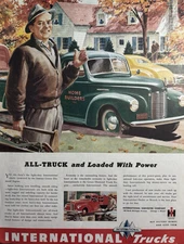 International Trucks Loaded With power Harvester Chicago WWII VTG Print Ad