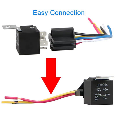 1Pc 12V 30/40A 5-Pin SPST Automotive Relay with Wire Harness Socket Connector
