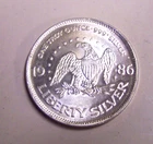 Vintage A-Mark Mint 1 troy oz .999 Fine Silver Round Eagle/Liberty 1986