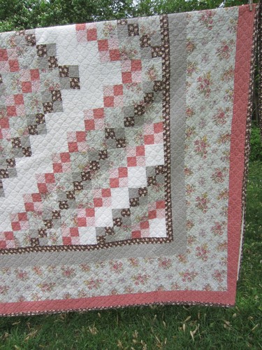 Cotton Country Patchwork Quilt~Brown/Salmon Flowers/Sq~KING~Shams~JC Penney VTG - Picture 6 of 24