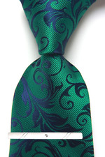 New Classic Floral Green Blue JACQUARD WOVEN 100 Silk Men's Necktie Tie