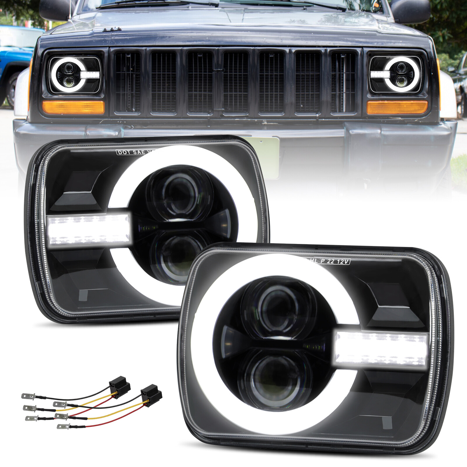 7x6 5x7 LED Headlights with Halo DRL for Chevy Express 1500 2500 3500 Cargo Van