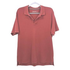 Eddie Bauer Polo Golf Shirt Mens Large Short Sleeve 1/4 Button Solid Rust