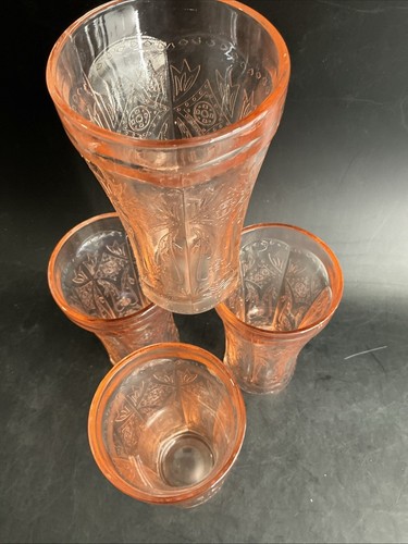 Indiana Glass Recollection Pink Madrid Etched Depression Glass Tumblers - Set 4 - Picture 7 of 11