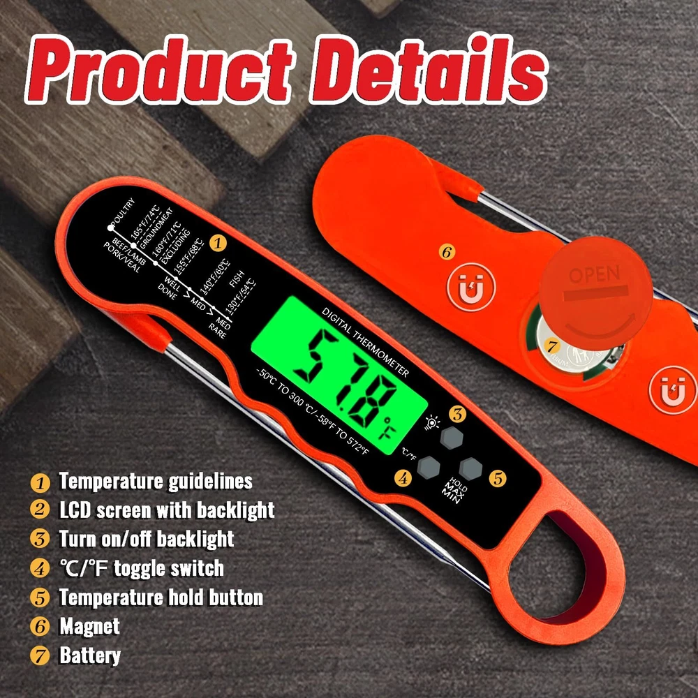 Meat Thermometer Digital IP67 Waterproof Food Thermometer for Cooking and Bak...