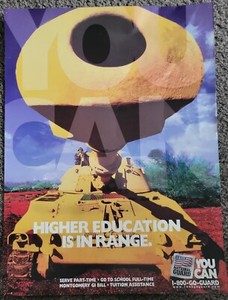 LARGE 25X18  INCH VINTAGE POSTER ARMY NATIONAL GUARD HIGHER EDUCATION IS IN RANG