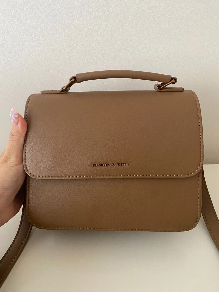 CHARLES AND KEITH Front Flap Top Handle Bag Brown eBay