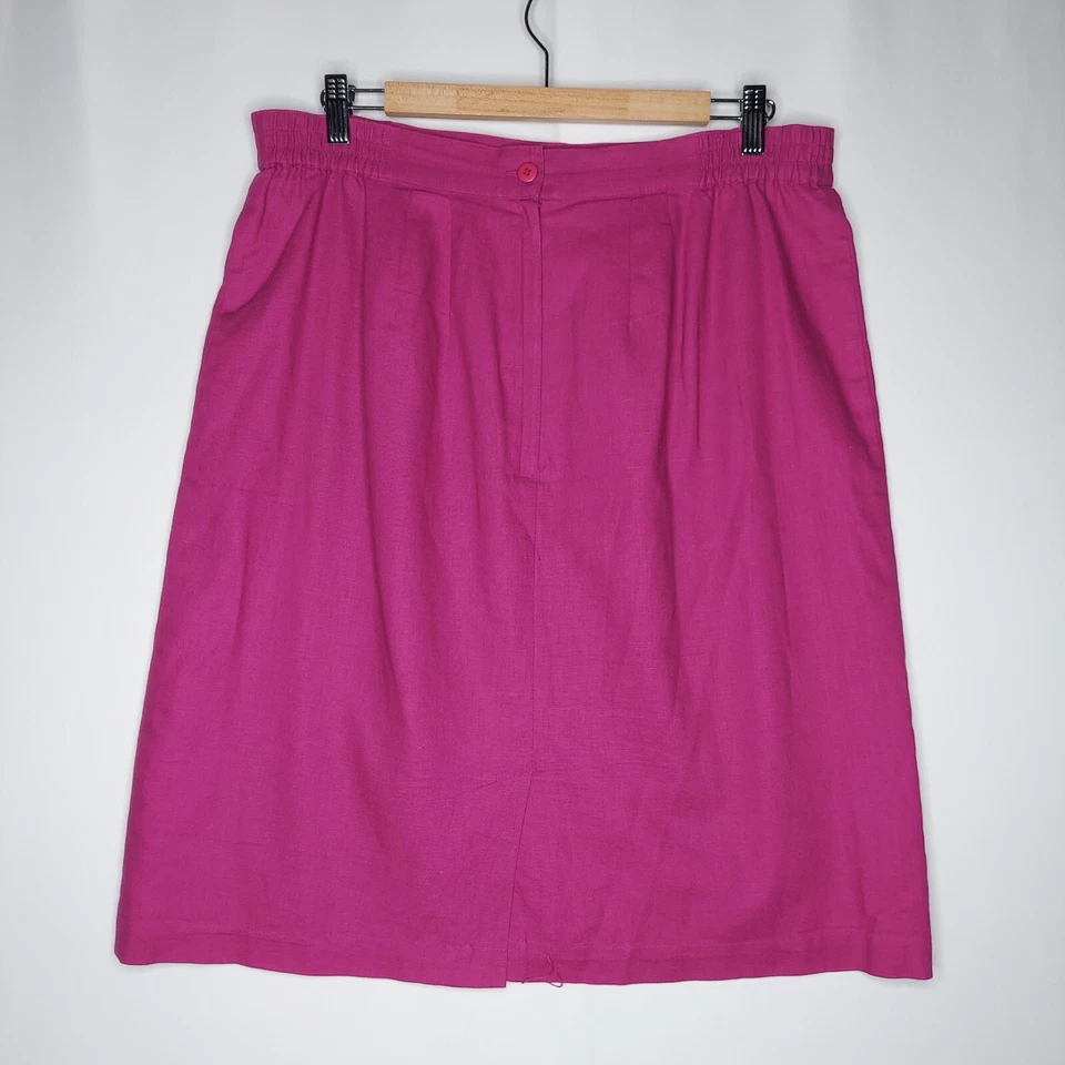 Newport News Linen-Blend Skirt Suit Set 14P Pink Button Classic Old Money vtg - Image 4 of 4