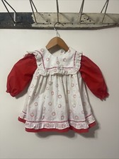 Vintage Pinafore Dress Girls 2T Pinny Ruffles Mayfair Red Christmas ELASTIC SHOT