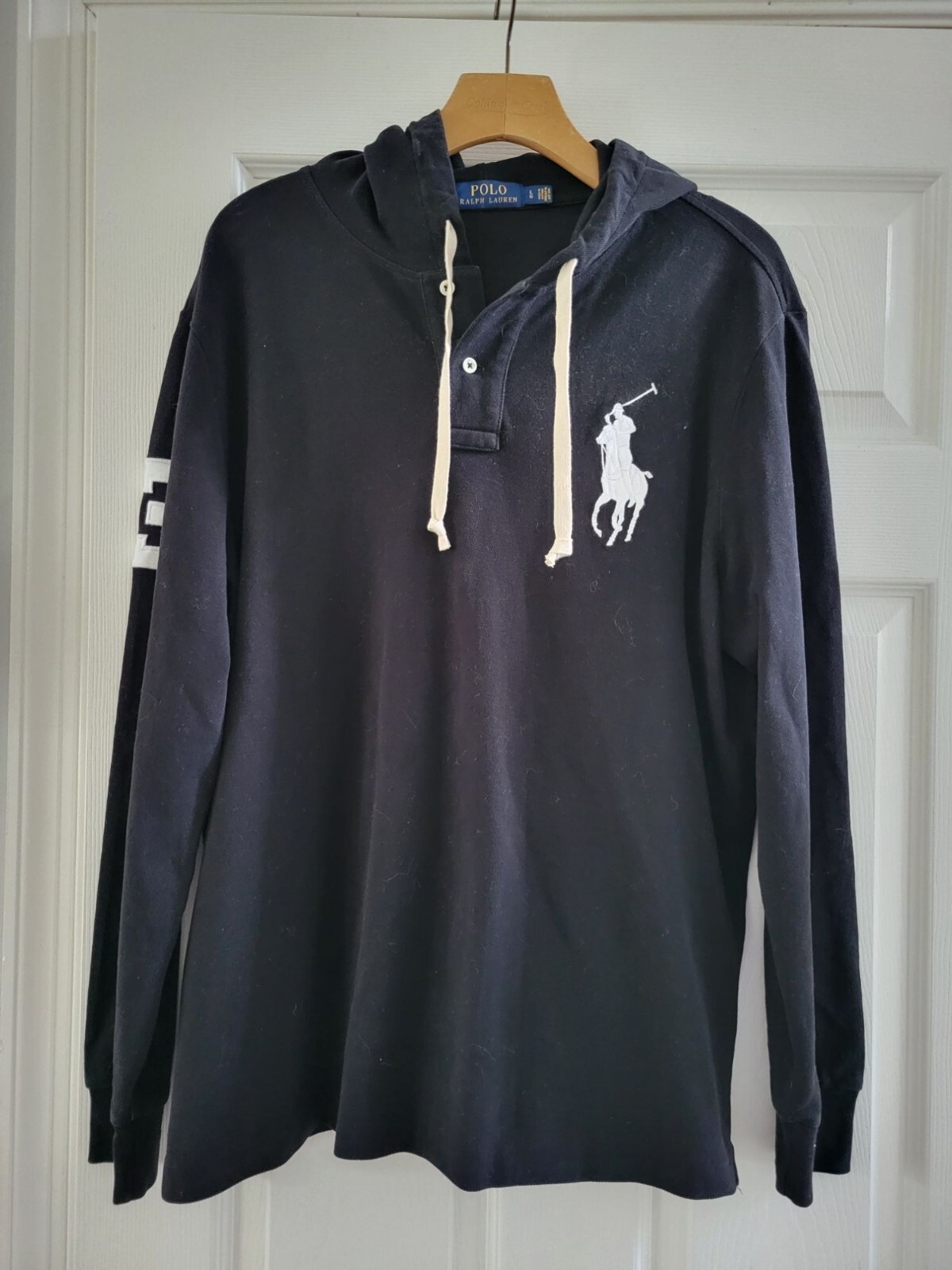 Polo Ralph Lauren uomo nera cotone rete felpa con cappuccio Big Pony taglia Large streetwear