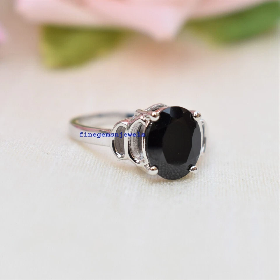 Anello In Argento Sterling 925 Con Gemma In Onice Nero Naturale Per Donna #48 - Immagine 4 di 4