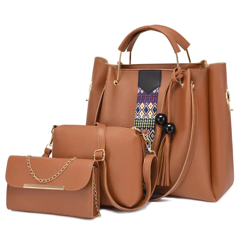 Women's 3-Piece PU Leather Tote Bag Set