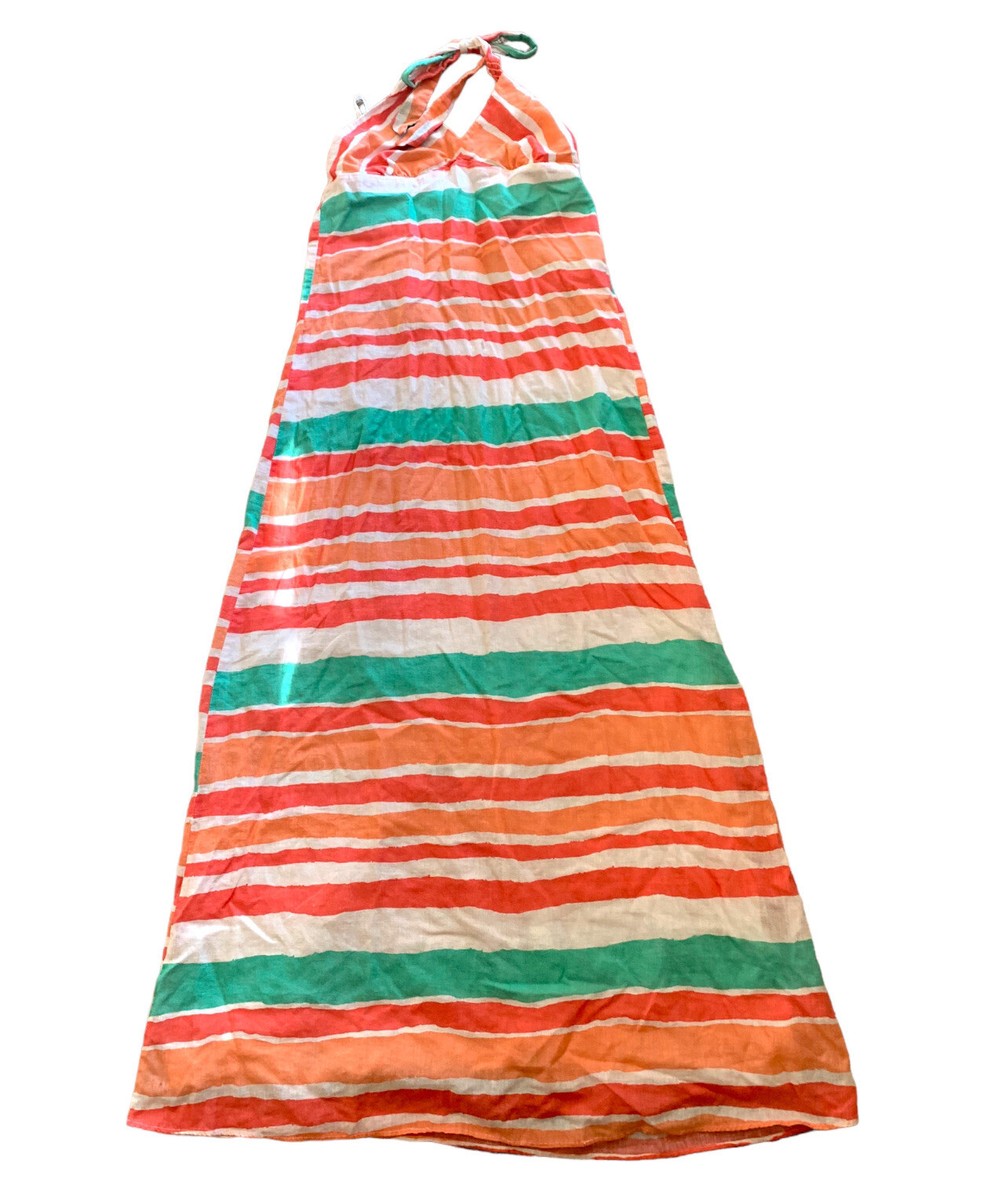 Old Navy Striped Linen Maxi Dress Halter Top XS Orange, Teal, White, Pink  Long
