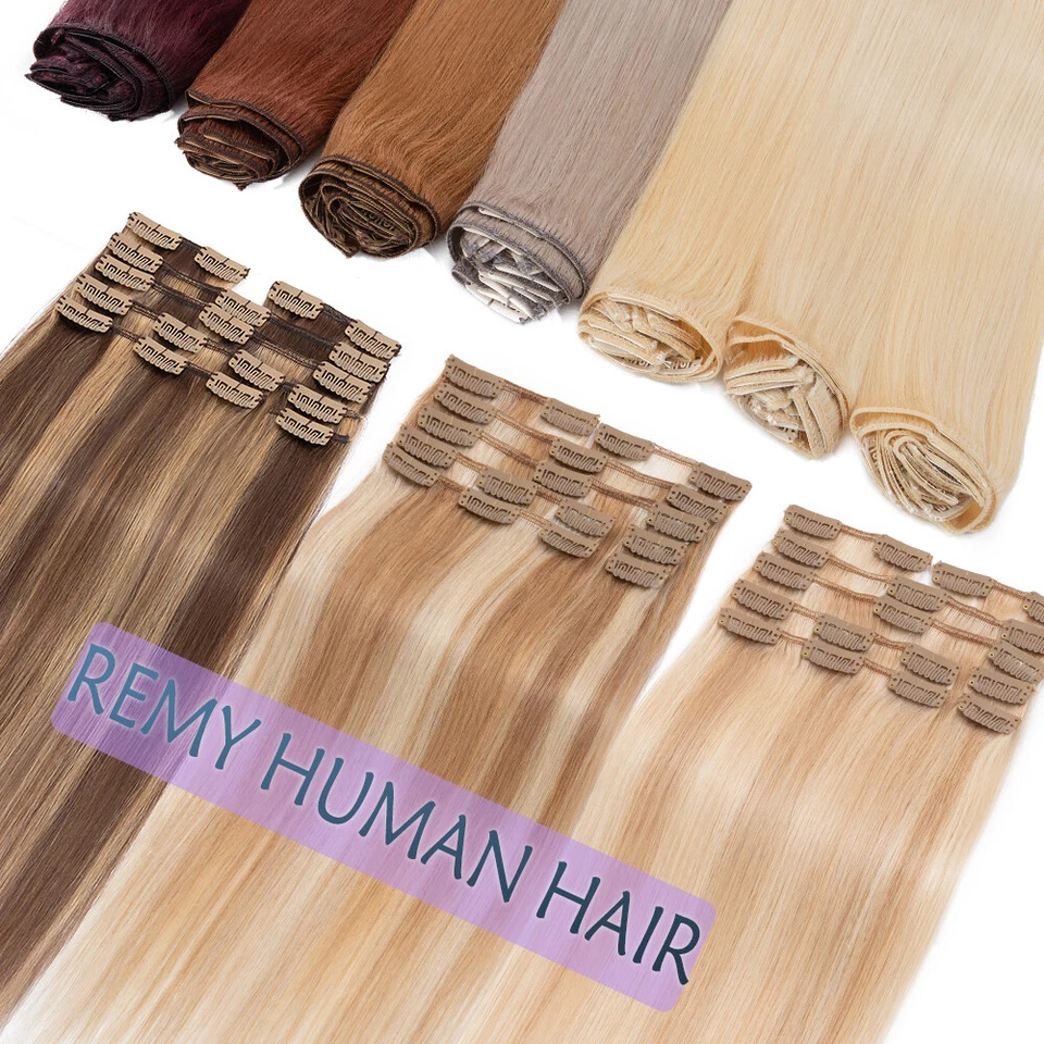 LIQUIDACIÓN 100% Extensiones de Cabello Humano Clip en Extensiones de Cabello Remy Real Cabeza Completa Foto 4 de 4
